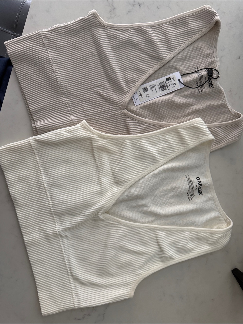Garage Ribbed Tank Tops in Cream and Light Beige